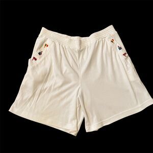 Vintage White Stag SHORTS Nautical Embroidery Full Elastic Pull On Pockets L/XL